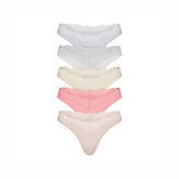 FITS EVERYBODY LACE DIPPED THONG 5-PACK | PIN DOT MULTI LAYS FLAT ON A WHITE BACKGROUND | FLT @ | FOCUS: 0.0, 1.0, 0.9
