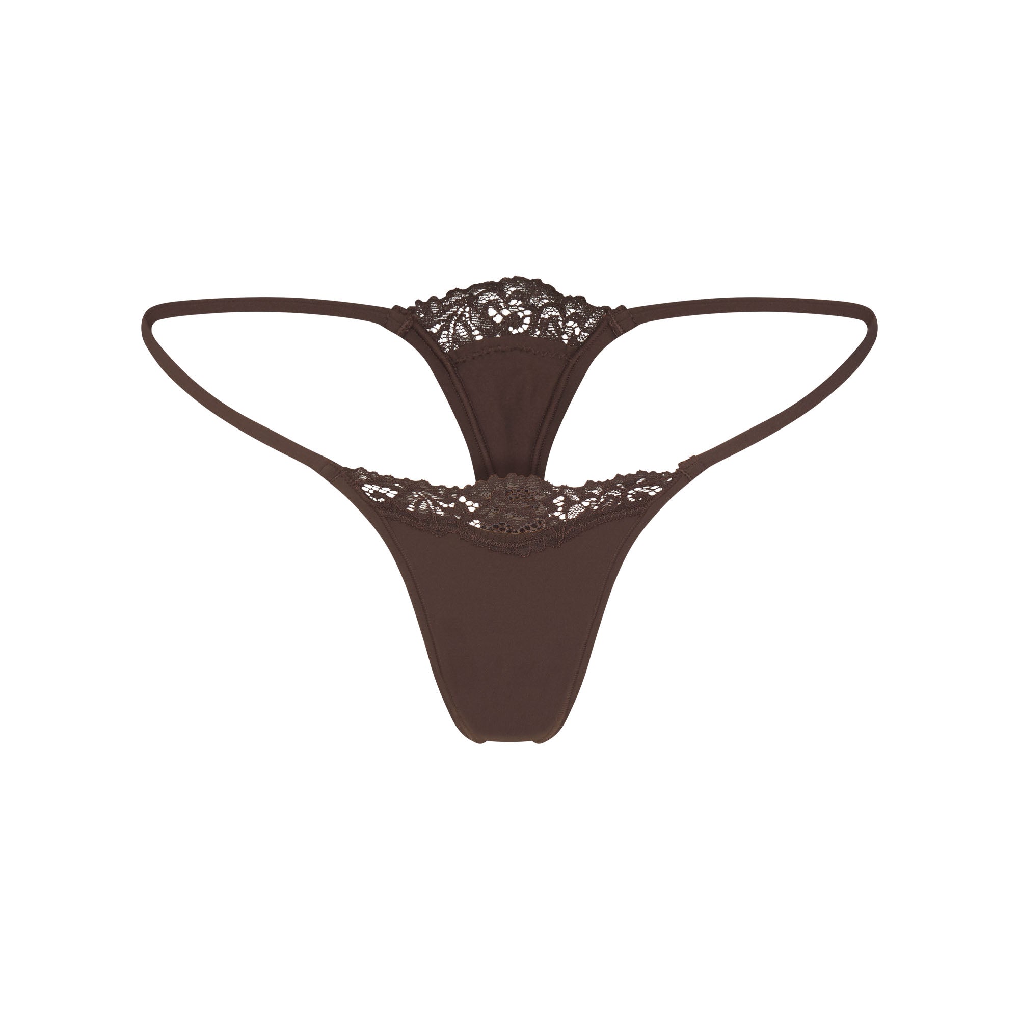 FITS EVERYBODY LACE STRING THONG | ESPRESSO FLAT ON A WHITE BACKGROUND | FLT