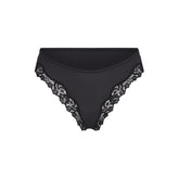 FITS EVERYBODY LACE TANGA | ONYX (TANGAS, PANTIES) LAYS FLAT ON A WHITE BACKGROUND | FLT