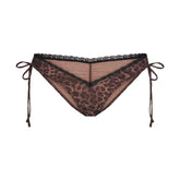 FITS EVERYBODY LACE MICRO TANGA | UMBER LEOPARD PRINT FLAT ON A WHITE BACKGROUND | FLT