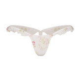 STRETCH LACE BUTTERFLY THONG | SNOW VINTAGE FLORAL PRINT FLAT ON A WHITE BACKGROUND | FLT @ | FOCUS: 0.0, 1.0, 0.9