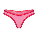 LIGHTWEIGHT COTTON LACE THONG | CARNATION CONTRAST FLAT ON A WHITE BACKGROUND | FLT