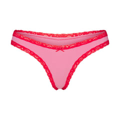 LIGHTWEIGHT COTTON LACE THONG | CARNATION CONTRAST FLAT ON A WHITE BACKGROUND | FLT