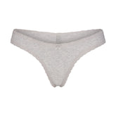 LIGHTWEIGHT COTTON LACE THONG | LIGHT HEATHER GREY FLAT ON A WHITE BACKGROUND | FLT