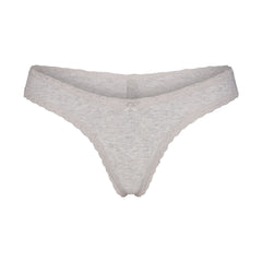 LIGHTWEIGHT COTTON LACE THONG | LIGHT HEATHER GREY FLAT ON A WHITE BACKGROUND | FLT