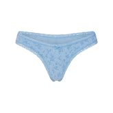 LIGHTWEIGHT COTTON LACE THONG | SURF DAINTY FLORAL PRINT FLAT ON A WHITE BACKGROUND | FLT