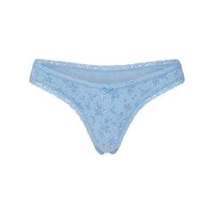 LIGHTWEIGHT COTTON LACE THONG | SURF DAINTY FLORAL PRINT FLAT ON A WHITE BACKGROUND | FLT