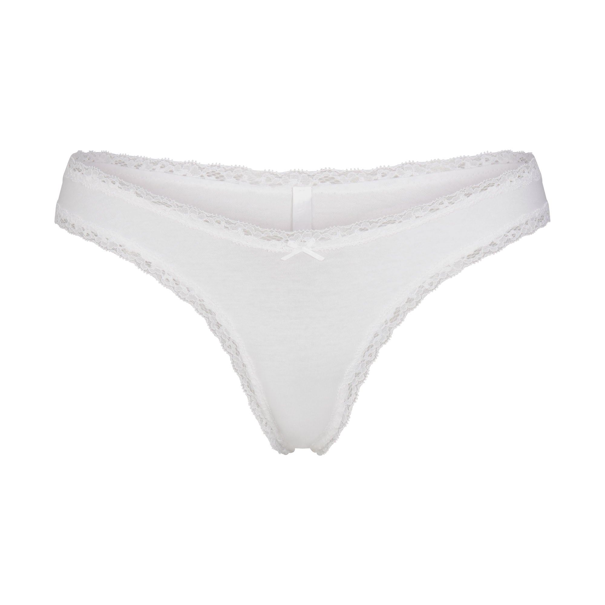 LIGHTWEIGHT COTTON LACE THONG | SNOW FLAT ON A WHITE BACKGROUND | FLT