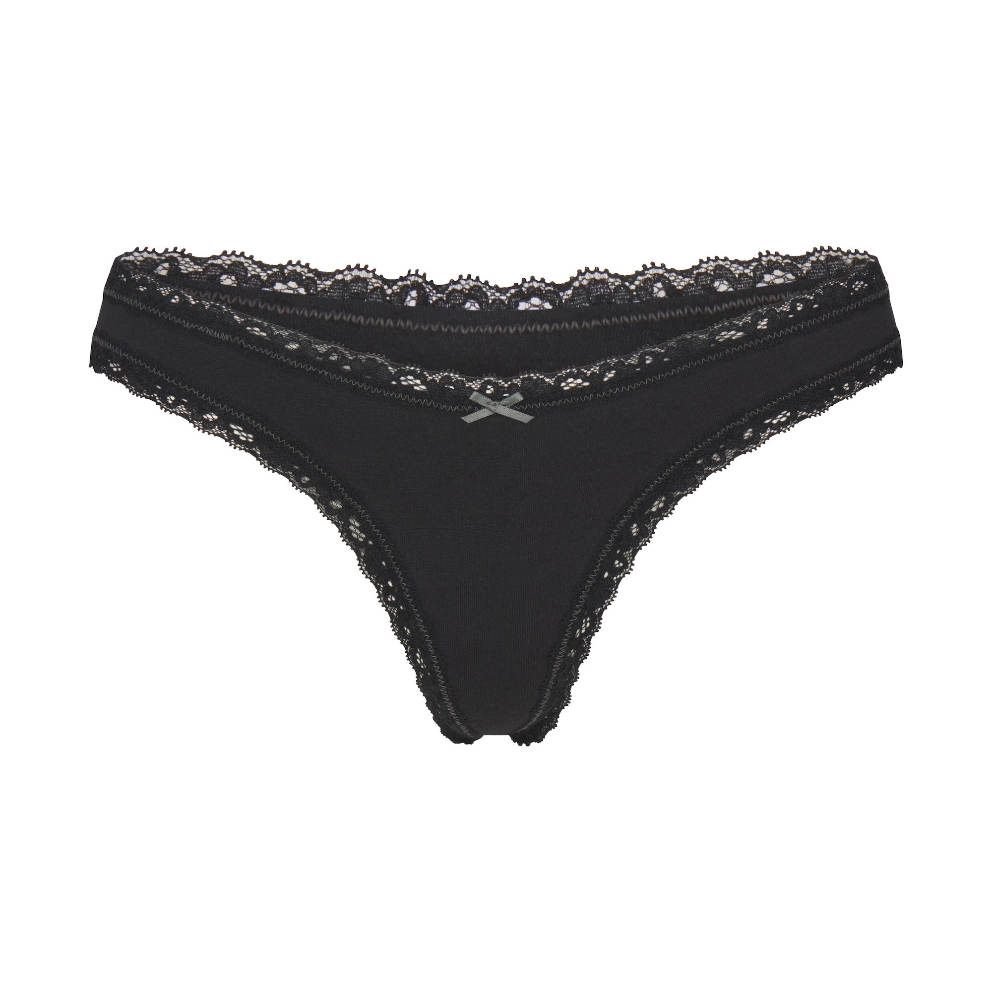 LIGHTWEIGHT COTTON LACE THONG | SOOT FLAT ON A WHITE BACKGROUND | FLT