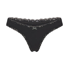 LIGHTWEIGHT COTTON LACE THONG | SOOT FLAT ON A WHITE BACKGROUND | FLT