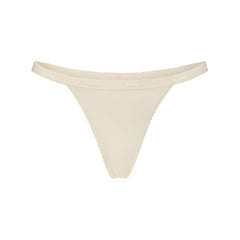LIGHTWEIGHT COTTON LOGO PICOT THONG | BUTTER TONAL FLAT ON A WHITE BACKGROUND | FLT