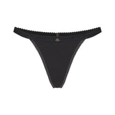 LIGHTWEIGHT COTTON PICOT LOGO THONG | SOOT FLAT ON A WHITE BACKGROUND | FLT