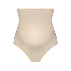FITS EVERYBODY MATERNITY HIGH-WAISTED THONG | SAND (MATERNITY PANTIES) LAYS FLAT ON A WHITE BACKGROUND | FLT