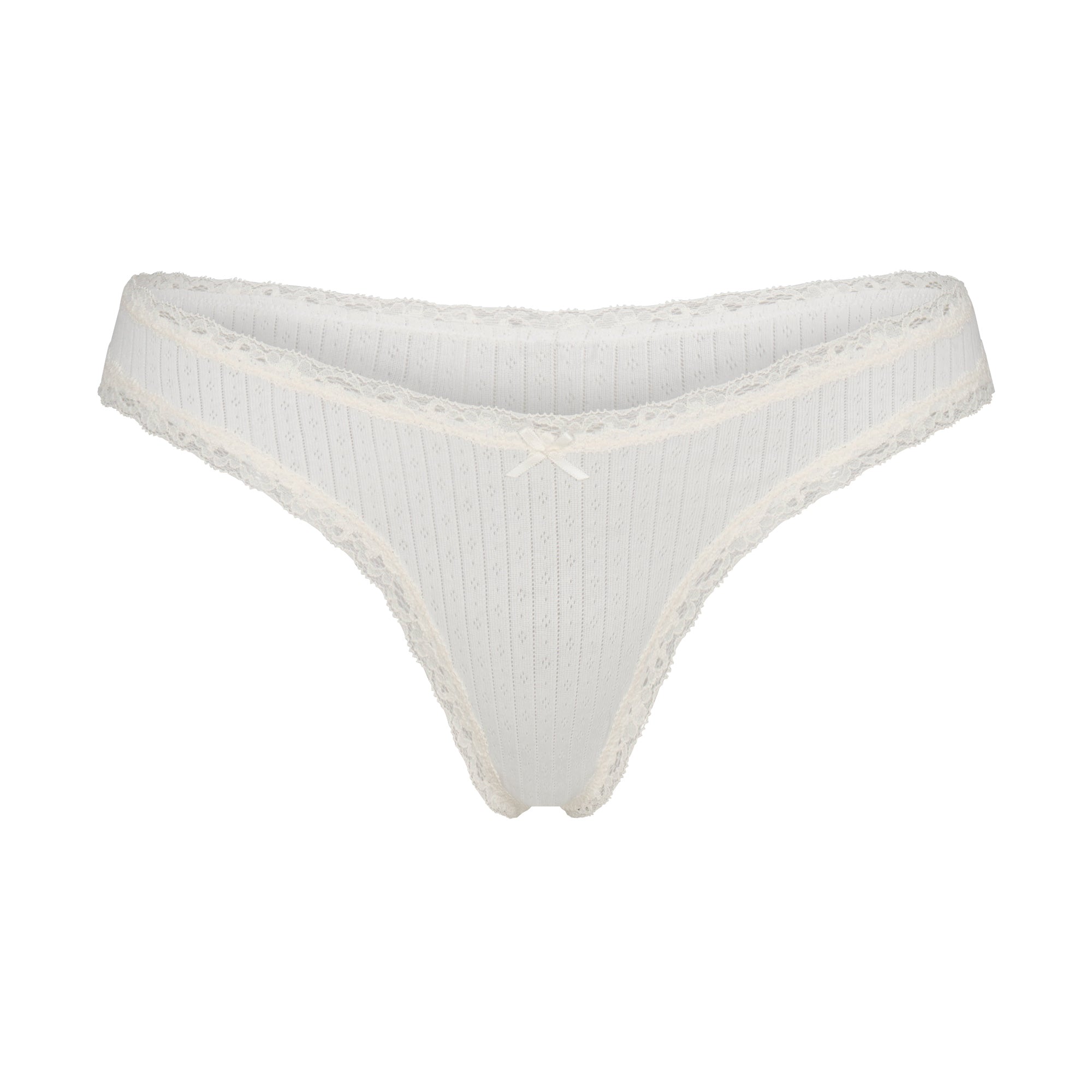 LIGHTWEIGHT COTTON POINTELLE LACE THONG | MARBLE TONAL FLAT ON A WHITE BACKGROUND | FLT