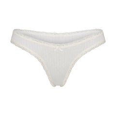 LIGHTWEIGHT COTTON POINTELLE LACE THONG | MARBLE TONAL FLAT ON A WHITE BACKGROUND | FLT