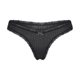 LIGHTWEIGHT COTTON POINTELLE LACE THONG | SOOT TONAL FLAT ON A WHITE BACKGROUND | FLT