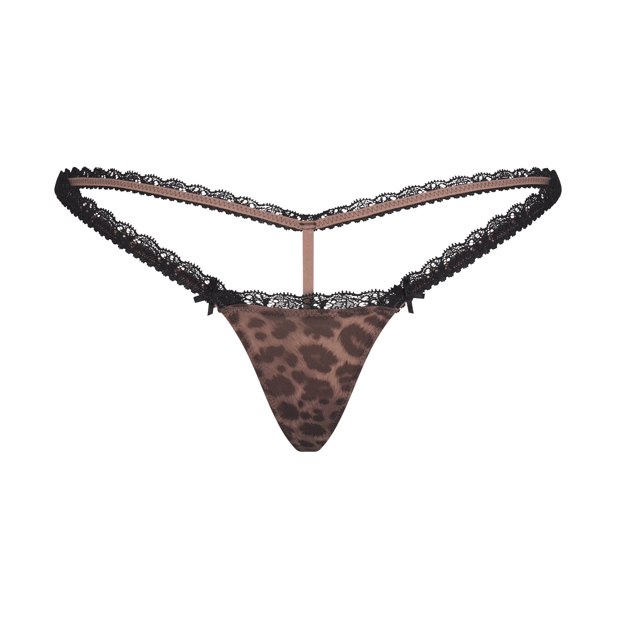 FITS EVERYBODY LACE MICRO THONG | UMBER LEOPARD PRINT FLAT ON A WHITE BACKGROUND | FLT