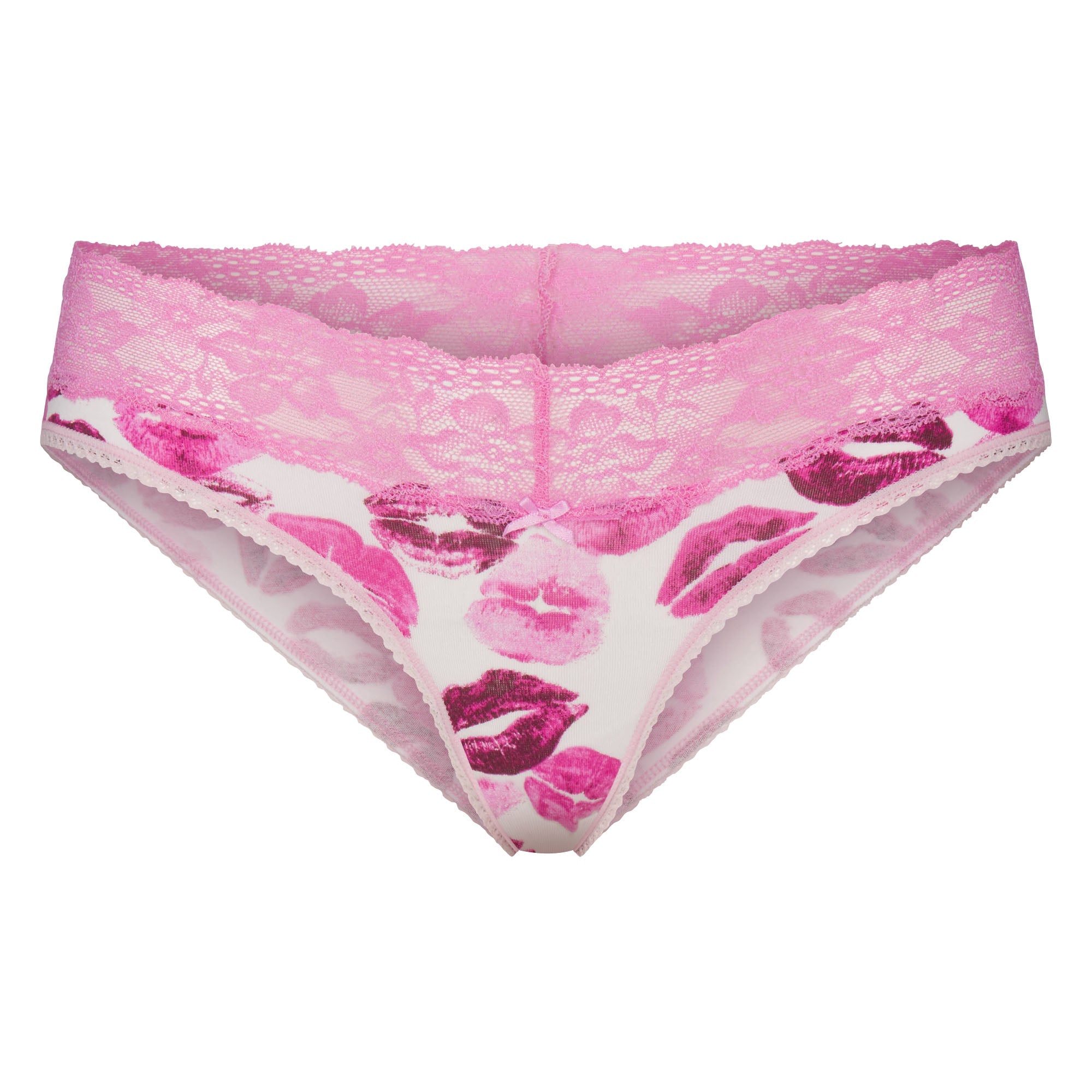 LIGHTWEIGHT COTTON WIDE LACE BRIEF | PINK ALLOVER LIPSTICK FLAT ON A WHITE BACKGROUND | FLT