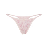 LIGHTWEIGHT COTTON POINTELLE LACE STRING THONG | BLOOM DAINTY FLORAL FLAT ON A WHITE BACKGROUND | FLT