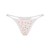 LIGHTWEIGHT COTTON POINTELLE LACE STRING THONG | SNOW ARROWED HEARTS FLAT ON A WHITE BACKGROUND | FLT