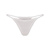 LIGHTWEIGHT COTTON POINTELLE LACE STRING THONG | SNOW FLAT ON A WHITE BACKGROUND | FLT