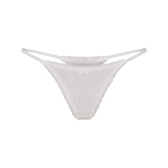 LIGHTWEIGHT COTTON POINTELLE LACE STRING THONG | SNOW FLAT ON A WHITE BACKGROUND | FLT
