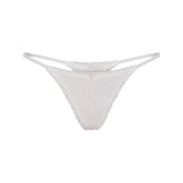 LIGHTWEIGHT COTTON POINTELLE LACE STRING THONG | SNOW PEONY PIN DOT FLAT ON A WHITE BACKGROUND | FLT