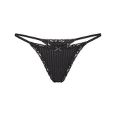 LIGHTWEIGHT COTTON POINTELLE LACE STRING THONG | SOOT TONAL FLAT ON A WHITE BACKGROUND | FLT