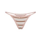 LIGHTWEIGHT COTTON POINTELLE LACE STRING THONG | VILLA EGRET RUNWAY STRIPE ON A MODEL | FLT