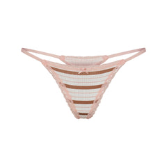 LIGHTWEIGHT COTTON POINTELLE LACE STRING THONG | VILLA EGRET RUNWAY STRIPE ON A MODEL | FLT