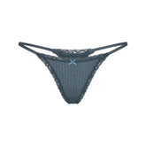 LIGHTWEIGHT COTTON POINTELLE LACE STRING THONG | ZIRCON TONAL FLAT ON A WHITE BACKGROUND | FLT