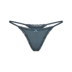 LIGHTWEIGHT COTTON POINTELLE LACE STRING THONG | ZIRCON TONAL FLAT ON A WHITE BACKGROUND | FLT
