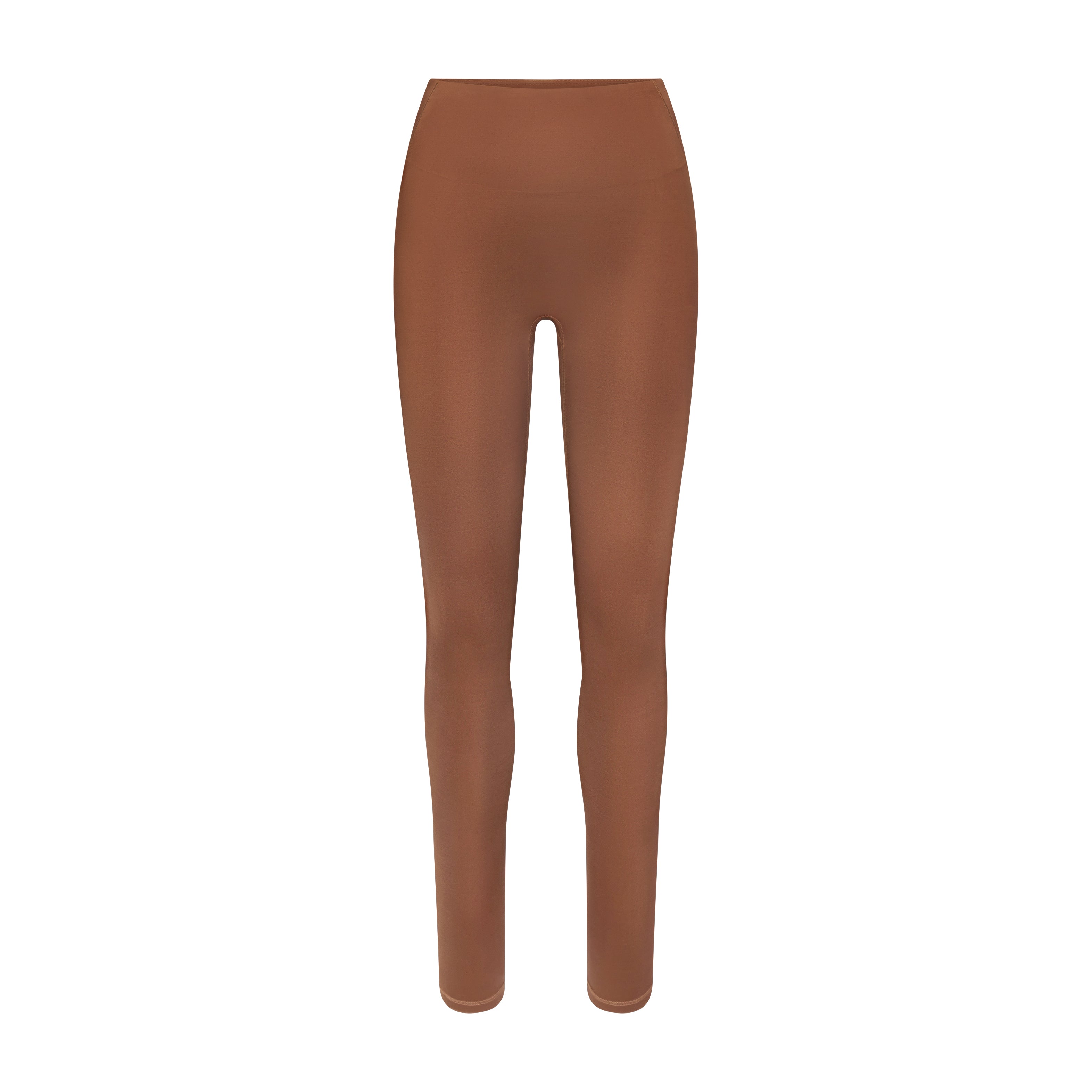 NikeSKIMS SATIN SHINE BONDED WAIST LEGGING 29 INCH | NSKM Carob FLAT ON A WHITE BACKGROUND | FLT
