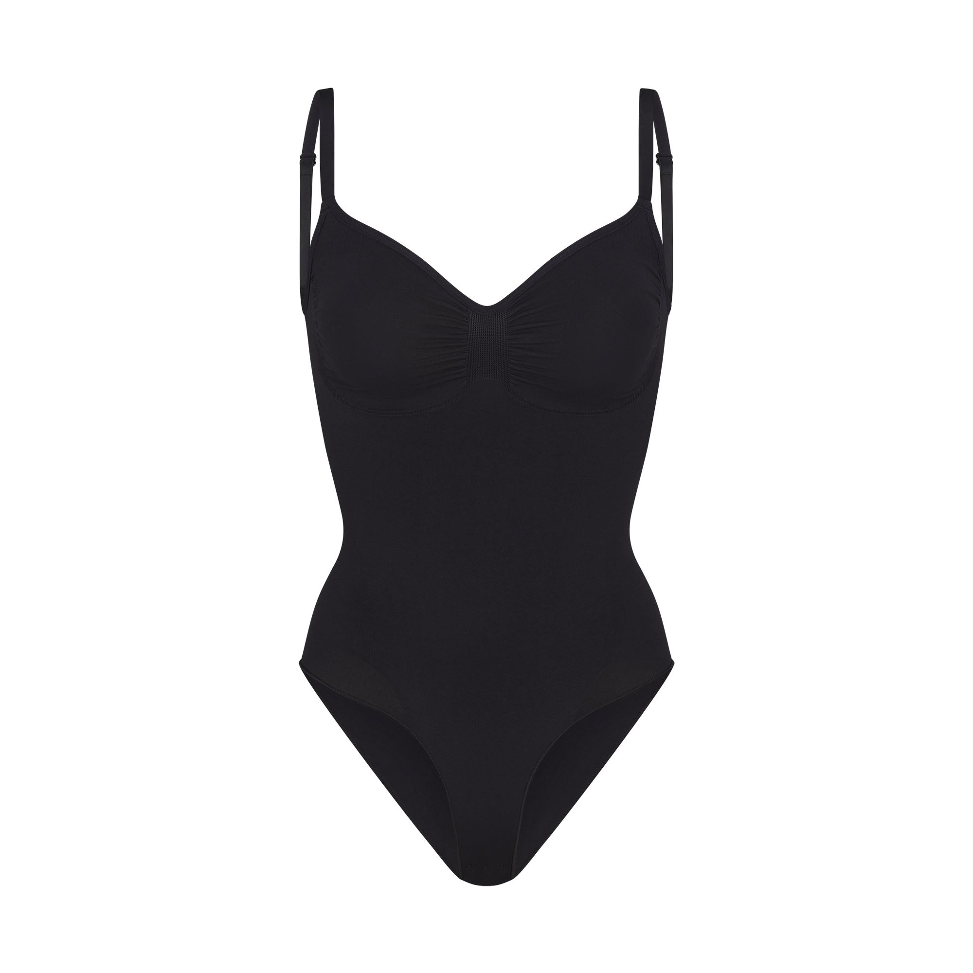SEAMLESS SCULPT BRIEF BODYSUIT | ONYX (SHAPEWEAR BODYSUITS) LAYS FLAT ON A WHITE BACKGROUND | FLT