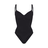 SEAMLESS SCULPT BRIEF BODYSUIT | ONYX (SHAPEWEAR BODYSUITS) LAYS FLAT ON A WHITE BACKGROUND | FLT