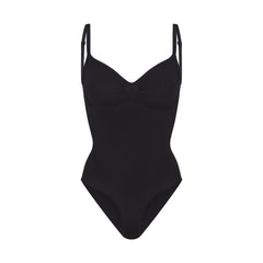 SEAMLESS SCULPT BRIEF BODYSUIT | ONYX (SHAPEWEAR BODYSUITS) LAYS FLAT ON A WHITE BACKGROUND | FLT
