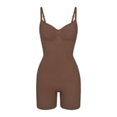SEAMLESS SCULPT LOW BACK MID THIGH BODYSUIT | JASPER (SHAPEWEAR BODYSUITS) LAYS FLAT ON A WHITE BACKGROUND | FLT