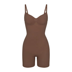 SEAMLESS SCULPT LOW BACK MID THIGH BODYSUIT | JASPER (SHAPEWEAR BODYSUITS) LAYS FLAT ON A WHITE BACKGROUND | FLT