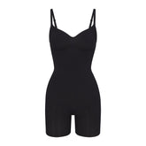 SEAMLESS SCULPT MID THIGH BODYSUIT | ONYX (ONESIES, BODYSUITS) LAYS FLAT ON A WHITE BACKGROUND | FLT