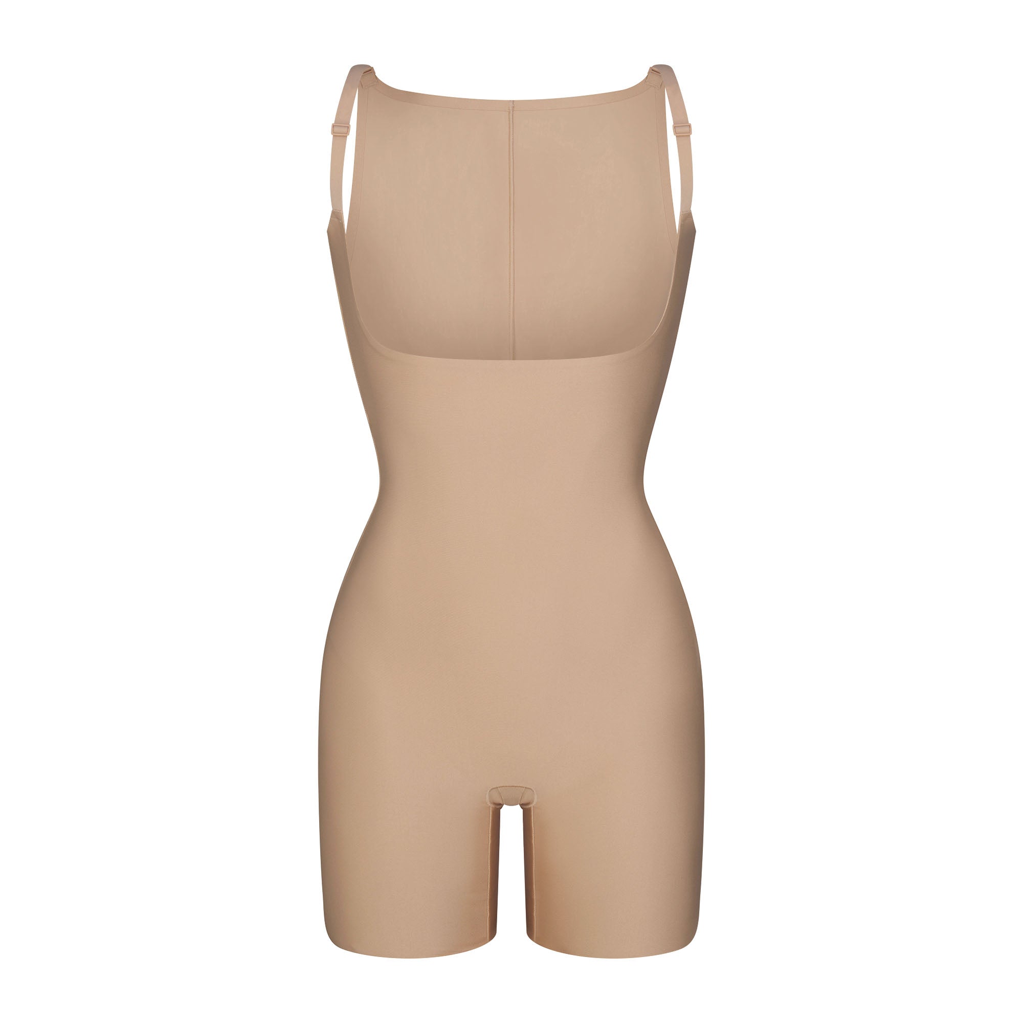 SKIMS BODY CORE SCULPT BACK SMOOTHING OPEN BUST MID THIGH BODYSUIT | CLAY FLAT ON A WHITE BACKGROUND | FLT