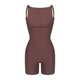 SKIMS BODY CORE SCULPT BACK SMOOTHING OPEN BUST MID THIGH BODYSUIT | COCOA FLAT ON A WHITE BACKGROUND | FLT