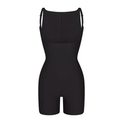 SKIMS BODY CORE SCULPT BACK SMOOTHING OPEN BUST MID THIGH BODYSUIT | ONYX FLAT ON A WHITE BACKGROUND | FLT