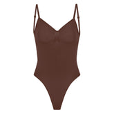 SEAMLESS SCULPT LOW BACK THONG BODYSUIT | COCOA (LOW BACK SHAPEWEAR, BODYSUITS) LAYS FLAT ON A WHITE BACKGROUND | FLT
