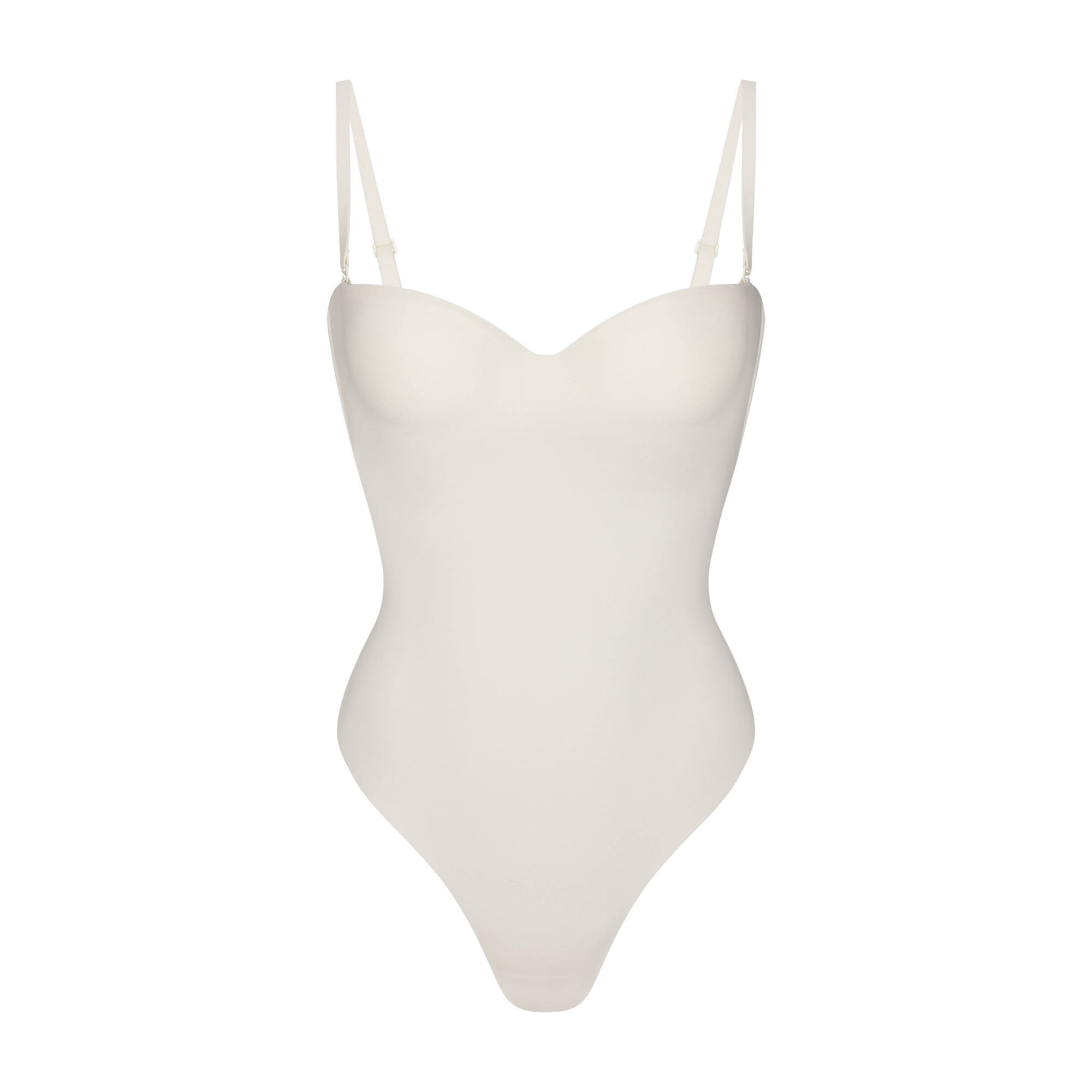 SKIMS BODY UNDERWIRE THONG BODYSUIT | IVORY FLAT ON A WHITE BACKGROUND | FLT