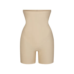 SKIMS BODY CORE SCULPT HIGH-WAISTED SHORT | SAND (SHAPEWEAR SHORTS) FLAT ON A WHITE BACKGROUND | FLT