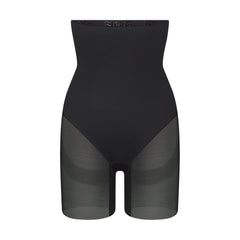 POWER MESH SHAPEWEAR CORE SCULPT HIGH-WAISTED MID THIGH SHORT | ONYX FLAT ON A WHITE BACKGROUND | FLT