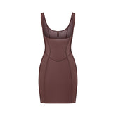 POWER MESH SHAPEWEAR OPEN BUST SLIP DRESS | COCOA FLAT ON A WHITE BACKGROUND | FLT