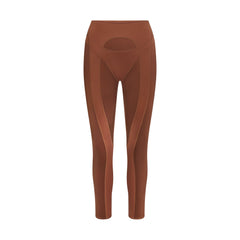 NikeSKIMS SATIN SHINE PANELED 26” LEGGING | CAROB BROWN & LAYS FLAT ON A WHITE BACKGROUND | FLT