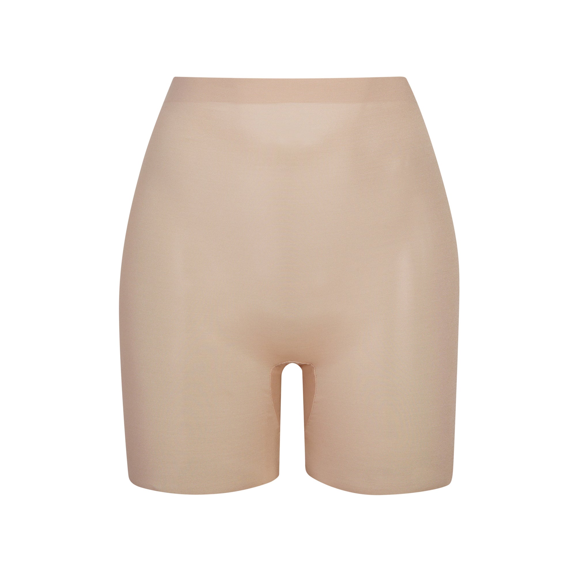 SHEER SCULPT LOW BACK SHORT | CLAY (LOW BACK SHAPEWEAR, SHAPEWEAR) LAYS FLAT ON A WHITE BACKGROUND | FLT
