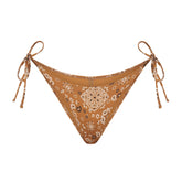 SIGNATURE SWIM DIPPED TIE BIKINI BOTTOM | ALMOND BANDANA LAYS FLAT ON A WHITE BACKGROUND | FLT